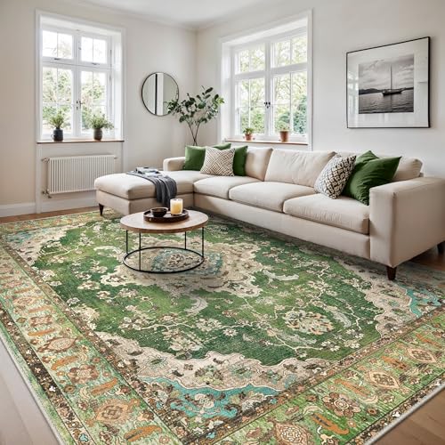 BEIMO Waschbarer Vintage Boho Teppich 160x230 cm, rutschfeste Kurzflor Matte, Strapazierfähig und Nicht Fusselnd, Ideal für Esszimmer, Wohnzimmer und Home Office von BEIMO