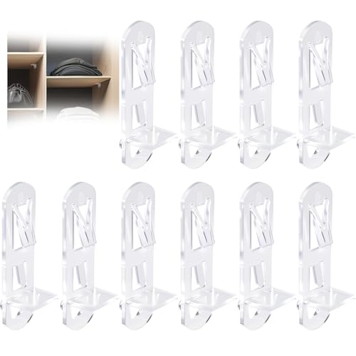 BEIQIYA 10 Stück Kunststoff-Heringe, selbstsichernde Schrankregalheringe, 5 mm, Möbelregalträger für Bücherregale, Schränke, Kleiderschränke, Kommoden, transparent von BEIQIYA
