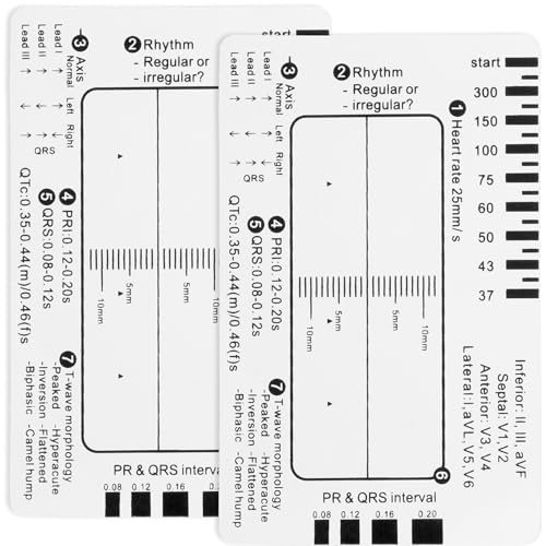 BEIQIYA EKG-Lineal, 7-stufiges Lineal, transparentes EKG-Messschieber, Elektrokardiogramm-Karte, tragbares Kunststoff-Messwerkzeug für EKG-Interpretation, 2 Stück von BEIQIYA