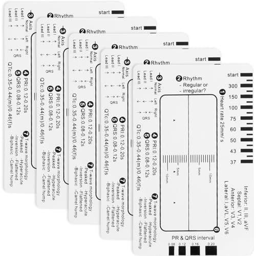 BEIQIYA EKG-Lineal, 7-stufiges Lineal, transparentes EKG-Messschieber, Elektrokardiogramm-Karte, tragbares Kunststoff-Messwerkzeug für EKG-Interpretation, 5 Stück von BEIQIYA
