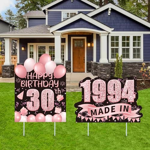 BEISHIDA Dekoration zum 30. Geburtstag 1994, 2 Stück, rotgoldenes Schild zum 30. Geburtstag für Mädchen und Frauen, Happy 30th Birthday, hergestellt in 1994, Rasenschild, Partyzubehör, von BEISHIDA