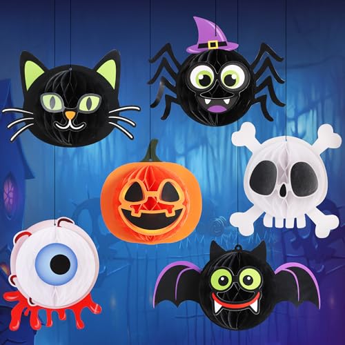 BEISHIDA Halloween-Hängedekorationen, 3D-Halloween-Hängeornamente mit Geist, schwarze Katze, Fledermaus, Kürbis-Skelett für Zuhause, Baum, Innen- und Außenbereich, Party-Dekorationen von BEISHIDA