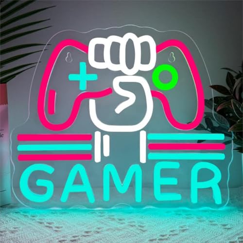 Gamer Neon Schild Led Gaming Schild Neonlicht Gamepad Leuchtreklame für Wand USB Neonschild für Jungen Geschenk Gaming Zimmer Männerhöhle Home Erholungsgebiet Deko von BEISKAFNVSZ