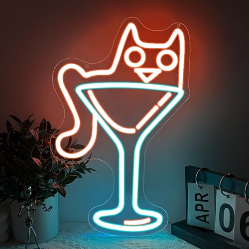 Katze Cocktail Neon Schild Leuchtendes LED Sign Barschild Schild für Wand Anime Neon Kätzchen Personalisiert USB Dimmbar für Home Hotel Bar Partys Geschenke von BEISKAFNVSZ