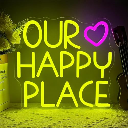 OUR HAPPY PLACE Neon Schild Leuchtendes LED Sign Neonlicht Schriftzug Schild für Wand Neon Lampe Personalisiert USB Dimmbar für Home Office Wohnzimm OUR HAPPY PLACE Neon Schild Leuchtendes LED Sign Neonlicht Schriftzug Schild für Wand Neon Lampe Personalisiert USB Dimmbar für Home Office Wohnzimm von BEISKAFNVSZ