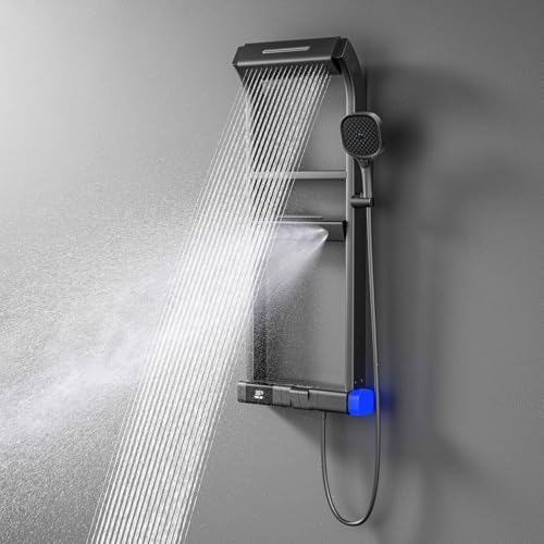 BEITH Duschset mit Thermostat, 2025 Aktualisiert 6 Funktionen der Klaviertasten Duschsystem mit LED Digitalanzeige, 40x10cm Quadrat Duschkopf, Handbrause, Badewannenarmatur, Dauerhaft von BEITH