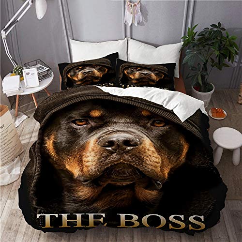 BEITUOLA Bettwäsche-Set, Mikrofaser,Rottweiler? 'Der? Boss',1 Bettbezug 135 X 200cm + 2 Kopfkissenbezug 80 X 80cm von BEITUOLA