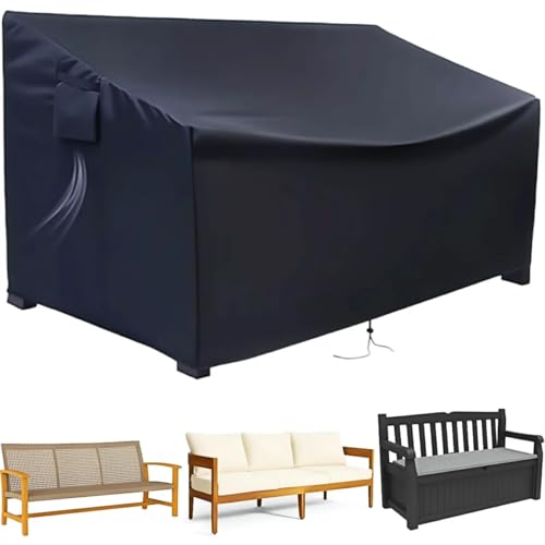 BEJAGWUS 3 Sitzer Gartenbank Abdeckung mit Kordelzug & Belüftungsöffnungen,Abdeckung Gartenmöbel Oxford Schutzhülle für Bank Gartensofa Wasserdicht Winddicht UV-Anti Winterfest - 163x66x63/89 cm von BEJAGWUS