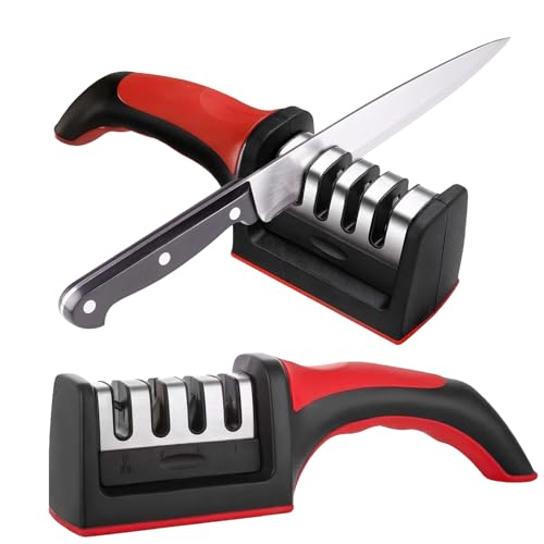 BEJAGWUS Messerschärfer in Wolframstahl & Keramik,Professioneller Koch Knife Sharpener mit Rutschfestes Standplatte,Messerschleifer Profi für Messer, Obstmesser,Brotmesser & Scheren (4 in 1) von BEJAGWUS