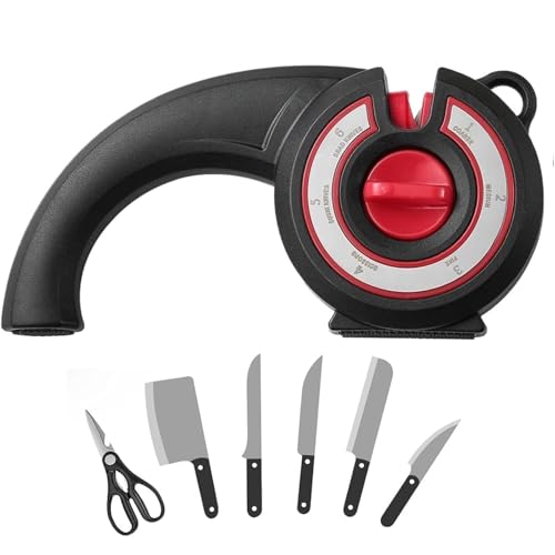 BEJAGWUS Messerschärfer in Wolframstahl & Keramik,Professioneller Koch Knife Sharpener mit Rutschfestes Standplatte,Messerschleifer Profi für Messer, Obstmesser,Brotmesser & Scheren (6 in 1) von BEJAGWUS