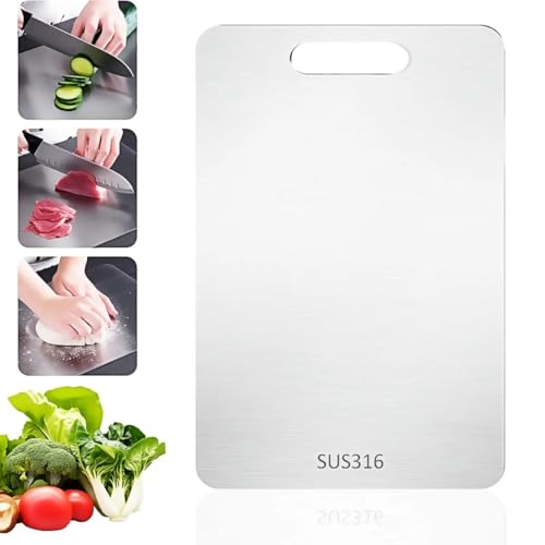 BEJAGWUS Titan Schneidebrett S316 Edelstahl Schneidebretter Küchenbrett Doppelseitiges Lebensmittel Grade Cutting Board,Schneidbrett für Fleisch,Gemüse Obst & Brot (34 * 23cm) von BEJAGWUS