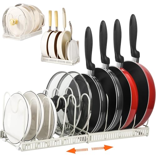 BEJAGWUS Topfdeckelhalter Deckelhalter mit 10 verstellbaren Fächern,Erweiterbarer Küchen Organizer für Topfdeckel, Pfannen,Topf,Schneidebretter,Schubladen Organizer Küche Küchenzubehör (Weiß) von BEJAGWUS