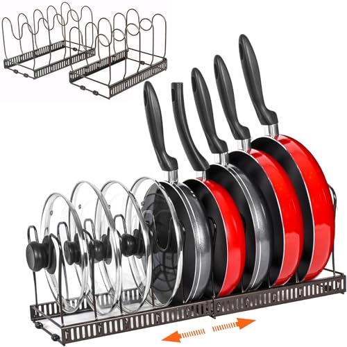 BEJAGWUS Topfdeckelhalter Deckelhalter mit 10 verstellbaren Fächern,Erweiterbarer Küchen Organizer für Topfdeckel, Pfannen,Topf,Schneidebretter,Schubladen Organizer Küche Küchenzubehör (Schwarz) von BEJAGWUS