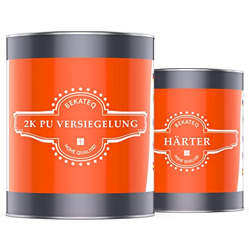 BEKATEQ 2K PU Versiegelung farblos 1kg für Außen und Innen I UV-beständig und wasserfest I Klarlack glänzend I Versiegelung für Holz, Beton, Fliesen, Stein, Metall & mehr I für Wand & Boden LS-735 von BEKATEQ