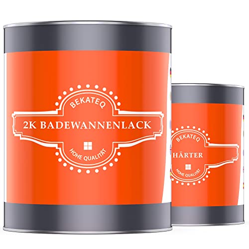 BEKATEQ Badewannenlack 1kg in Achatgrau, Badewannenbeschichtung glänzend, 2K PU Badewannenfarbe - für Acryl, Emaille, GFK, Waschbecken, Duschtasse, Duschwanne, Wand- und Bodenfliesen Lack LS-410 von BEKATEQ