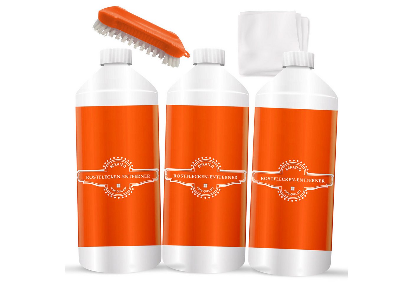 BEKATEQ LS-565 Rostflecken Entferner Rostentferner (250ml + Bürste, [3-St. Steinreiniger Rostentfernung Terrasse Stein Fliesen Beton Pflaster wirkt selbsttätig Flugrost Acryl Wachs) von BEKATEQ