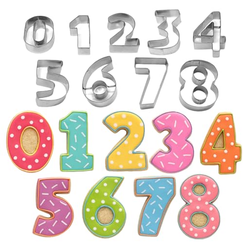 9 Stück Zahlen Ausstecher, Zahlen 0-8 Fondant Ausstechform Edelstahl Zahlen Ausstecher Ausstechformen, Keksausstecher Ausstechformen Set Für Backen Kuchendekoration Diy Backen von BEKKLPOU
