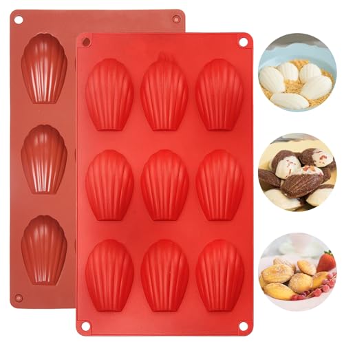BEKKLPOU 2 Stück Silikon Madeleines Backformen, Schokoladen Kuchenform 9 Cavity Silikonform Mini Kuchen Silikon Backform Wiederverwendbare Formen, Für Schokolade Pudding Mousse Kekse Eiswürfel von BEKKLPOU