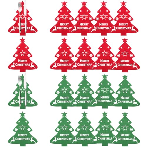 BEKKLPOU 20 Stück Besteckhalter Weihnachten Filz, Tannenbaum Besteckbeutel Weihnachten Tischdeko, für Party Weihnachts Tischdeko (Rot Und Grün) von BEKKLPOU