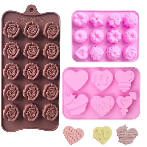 BEKKLPOU 3 Stück Pralinenform Silikon, 3D Schokolade Silikonform Pralinen Formen Schokoladentafel Form 6 12 15 Mulden Antihaft Pralinenform Silikon, Zur Herstellung Von Schokolade Keksen Fudge Pudding von BEKKLPOU