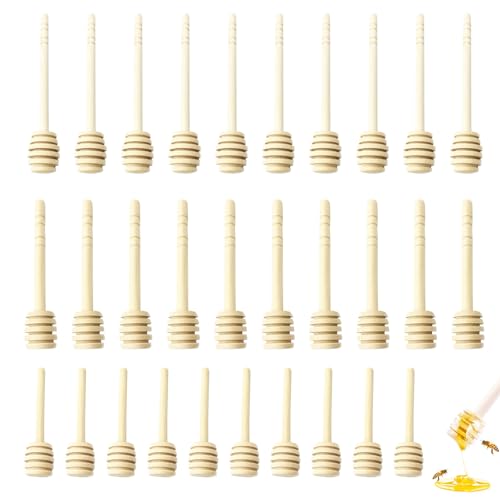BEKKLPOU 30 Stück Rührstäbchen Aus Holz Honig, Honigheber Honigspirale Dosierer Wooden Honey Spoon Honiglöffel, Es Kann Auch Zum Rühren Von Marmelade Milch Und Kaffee Verwendet Werden von BEKKLPOU