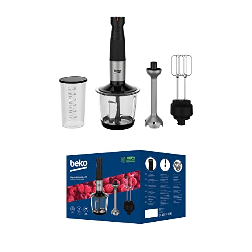 BEKO Standmixer Set HBA 81762 BX 750 W, 4 Klingen und Stab aus Edelstahl, Becher mit 700 ml, Zubehör aus Glas mit 2 Edelstahlklingen, Doppel-Schneebesen, schwarz, Edelstahl/Schwarz von Beko