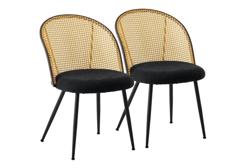 BEKRVIO Esszimmerstuhl 2er Set Polsterstühle mit Rattan-Rückenlehne, 4-Metallbeine (Set, 2 St), Verstellbare Fußstütze, Schwarz von BEKRVIO