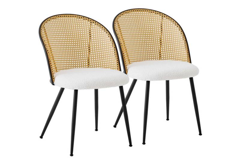 BEKRVIO Esszimmerstuhl 2er Set Polsterstühle mit Rattan-Rückenlehne, 4-Metallbeine (Set, 2 St), Verstellbare Fußstütze,Weiß von BEKRVIO
