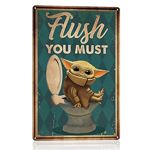 Flush You Must – lustiges Badezimmer-Zitat-Schild – Baby Yoda Badezimmer-Dekor für Erwachsene/Kinder/Büro/Zuhause/Cshool/Bauernhaus – 20,3 x 30,5 cm von BEKUGART