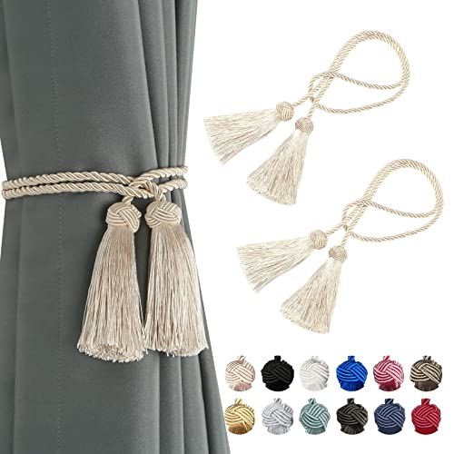 BEL AVENIR Raffhalter für Vorhänge, handgefertigt, dekorative Raffhalter mit Quaste (Beige, 2 Stück) von BEL AVENIR