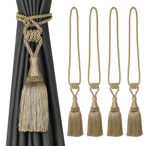 BEL AVENIR Vorhang-Raffhalter, handgewebt, für Vorhänge, dekorative Raffhalter mit Quasten (Gold, 4 Stück) von BEL AVENIR