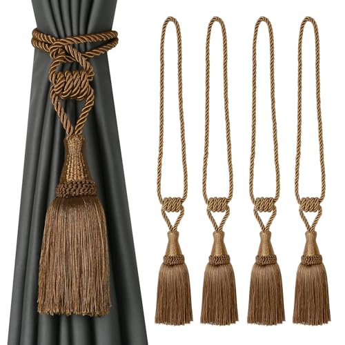 BEL AVENIR Vorhang-Raffhalter, handgewebt, für Vorhänge, dekorative Raffhalter mit Quasten (Kaffee, 4 Stück) von BEL AVENIR