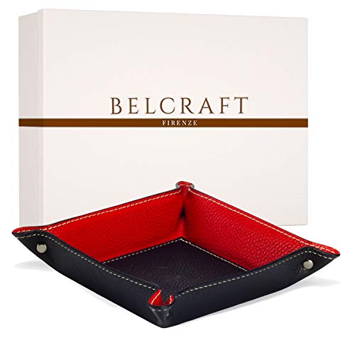 BELCRAFT Luni Taschenleerer Leder, Elegantes Geschenk mit Geschenkbox, Handgearbeitet in klassischem italienischem Stil, Ordentlich Tablett, Schwarz (19x19 cm) von BELCRAFT