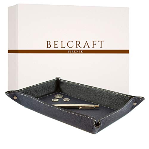 BELCRAFT Luni Taschenleerer Leder, Handgearbeitet in klassischem italienischem Stil, Ordentlich Tablett, Blau (28x19 cm) von BELCRAFT