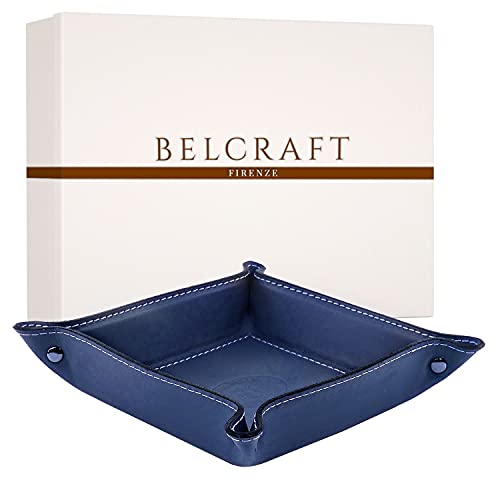 BELCRAFT Orvieto Taschenleerer Leder, Handgearbeitet in klassischem italienischem Stil, Ordentlich Tablett, Geschenkschachtel inklusive (19x19 cm) Ozean Blue von BELCRAFT