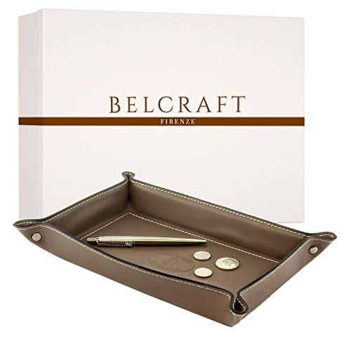 BELCRAFT Orvieto Taschenleerer Leder, Handgearbeitet in klassischem italienischem Stil, Ordentlich Tablett, Geschenkschachtel inklusive Taupe (28x19 cm) von BELCRAFT