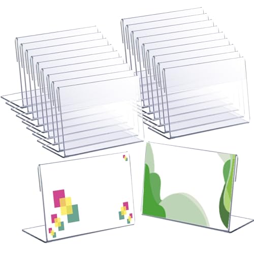 BELEFU 18 Stück 8,9 x 5,8 cm schräge Rückseite, kleiner Acryl-Schilderhalter, klarer Namenskarten-Papier-Display-Ständer horizontal, L-förmiger Preisschild, Acrylschild, Ständer, Rahmen für Foto, von BELEFU