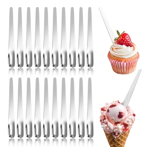 BELEFU 20 Stück lange Griff flache Dessertlöffel Edelstahl Metall Eiscreme Probierlöffel Schaufel Gabel Cocktail Rührstäbchen Paddel für Getränke Vorspeisen Kaffee Tee Salat Butter von BELEFU