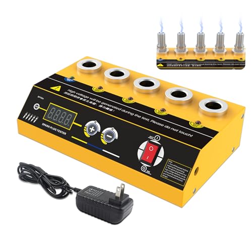 Zündkerzenprüfgerät mit 5 Anschlüssen yellow 5Loch KFZ Zündkerzen Prüfgerät Zündkerzentester - BELEY 220V Einstellbare Frequenz 200-9000rpm Auto Zündkerzen Tester mit digitaler Anzeige von BELEY