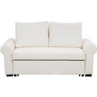 2-Sitzer Sofa Cremeweiß Stoffbezug Ausziehbar mit Schlaffunktion Rückenkissen Niedrige Armlehnen Retro-Stil Wohnzimmer Ausstattung Schlafsofa von BELIANI