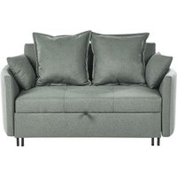 2-Sitzer Sofa Grün Stoffbezug Gesteppt mit Schlaffunktion Mehrere Kissen Schlanke Metallbeine Modern Skandi Wohnzimmer Schlafsofa Sofabett von BELIANI