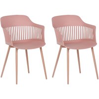 Esszimmerstuhl 2er Set Pink Kunststoff Metallbeine mit Holzmaserung Minimalismus Moderne Wohnzimmer Esszimmer - Heller Holzfarbton von BELIANI