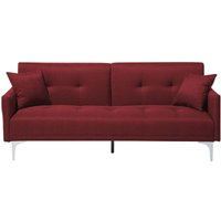 3-Sitzer Schlafsofa Dunkelrot Stoffbezug Gesteppt mit Silbernen Metallbeinen 2 Kissen Retro Klappsofa Wohnzimmer Sofa mit Schlaffunktion 3-Sitzer Schlafsofa Dunkelrot Stoffbezug Gesteppt mit Silbernen Metallbeinen 2 Kissen Retro Klappsofa Wohnzimmer Sofa mit Schlaffunktion von BELIANI