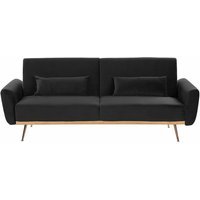 3-Sitzer Sofa Schwarz Samt mit Schlaffunktion 2 Dekokissen Hohe Schlanke Metallbeine Schmale Armlehnen Retro Design Wohnzimmer Schlafsofa - Kupfer von BELIANI