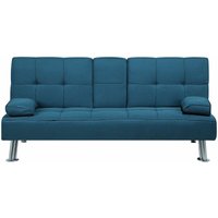 Beliani - 3-Sitzer Sofa Blau Stoffbezug Gesteppt mit Schlaffunktion Integriertem Tisch Klapparmlehne Modern Skandi Wohnzimmer Schlafsofa Sofabett von BELIANI