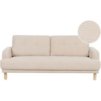 3-Sitzer Sofa Beige Cord mit Hohen Holzbeinen Armlehnen Knopfheftung Skandinavisch Retro Modern Wohnzimmer Ausstattung von BELIANI