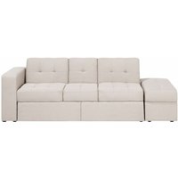 3-Sitzer Sofa Beige Stoffbezug Gesteppt mit Ottomane Schlaffunktion Bettkasten Tablett Flache Armlehne Modern Wohnzimmer Ausstattung Gästebett von BELIANI