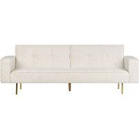 3-Sitzer Sofa Cremeweiß Samt Gesteppt mit Schlaffunktion Goldene Hohe Metallbeine Breite Armlehnen Modern Wohnzimmer Ausstattung Schlafsofa von BELIANI