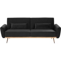 3-Sitzer Sofa Schwarz Samt mit Schlaffunktion 2 Dekokissen Hohe Schlanke Metallbeine Schmale Armlehnen Retro Design Wohnzimmer Schlafsofa von BELIANI
