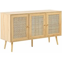 Beliani - 3-türiges Sideboard aus hellem Holz mit Rattan Schubladen Boho Style Nachttisch - Heller Holzfarbton von BELIANI